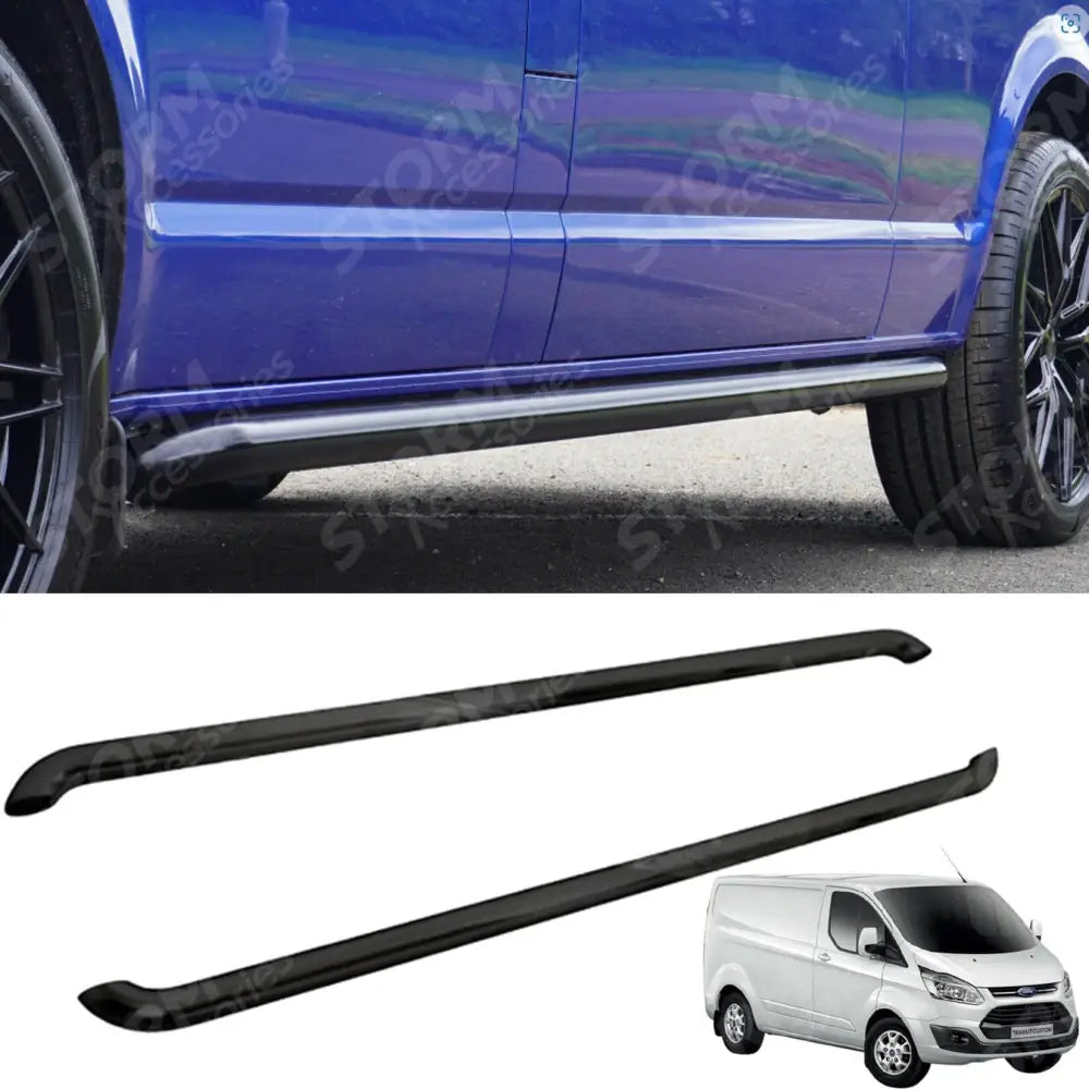 2.4 Inch Gloss Black STX Style Sportline Side Bars Pair For Ford Transit Custom Swb 2012-2017