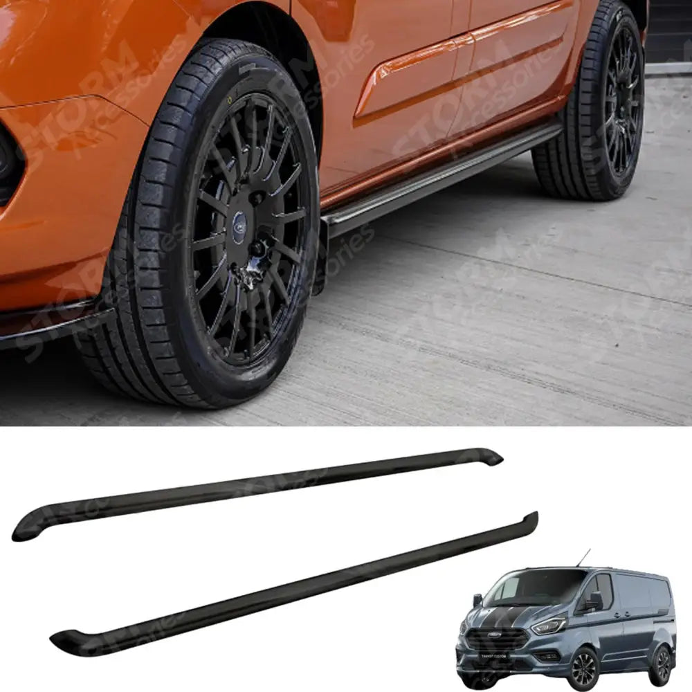 2.4 Inch Gloss Black STX Style Sportline Side Bars Pair For Ford Transit Custom Swb 2018-2023