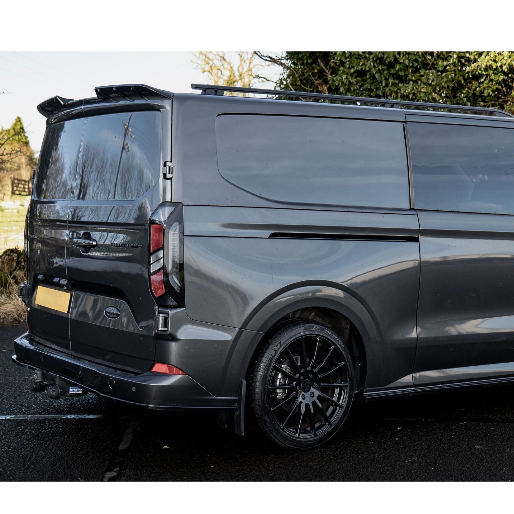 Ford Transit Custom MK2 2024 on V1 Rear Spoiler In Gloss Black For Barn Door