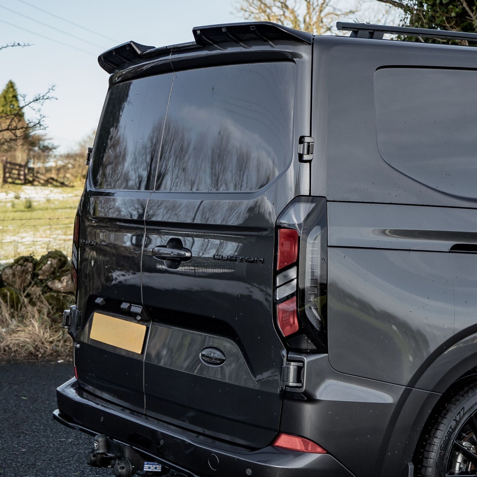 Ford Transit Custom MK2 2024 on V1 Rear Spoiler In Gloss Black For Barn Door