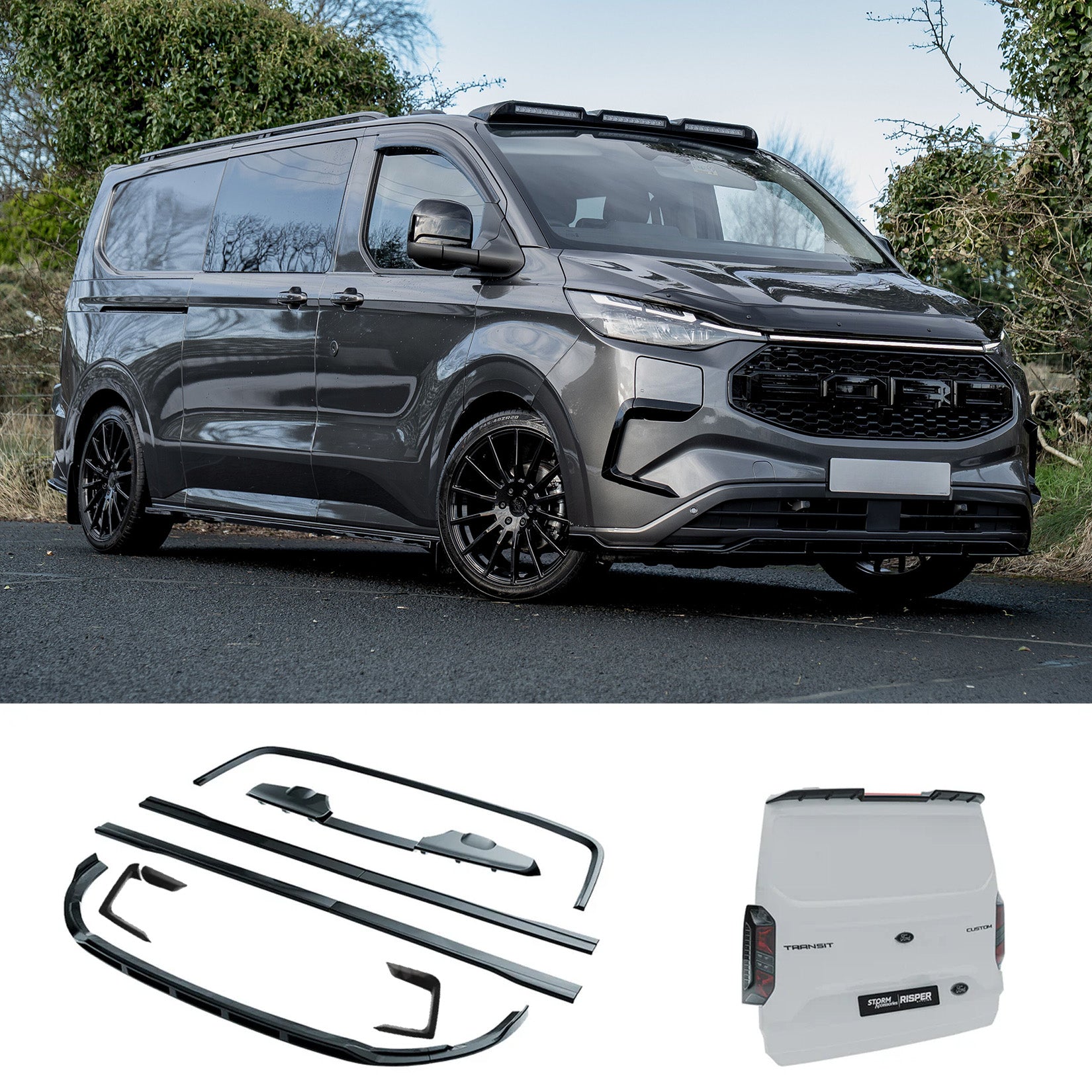 Ford Transit Custom MK2 2024 on PHEV TAILGATE SWB Full Low Line Aero Kit In Gloss Black