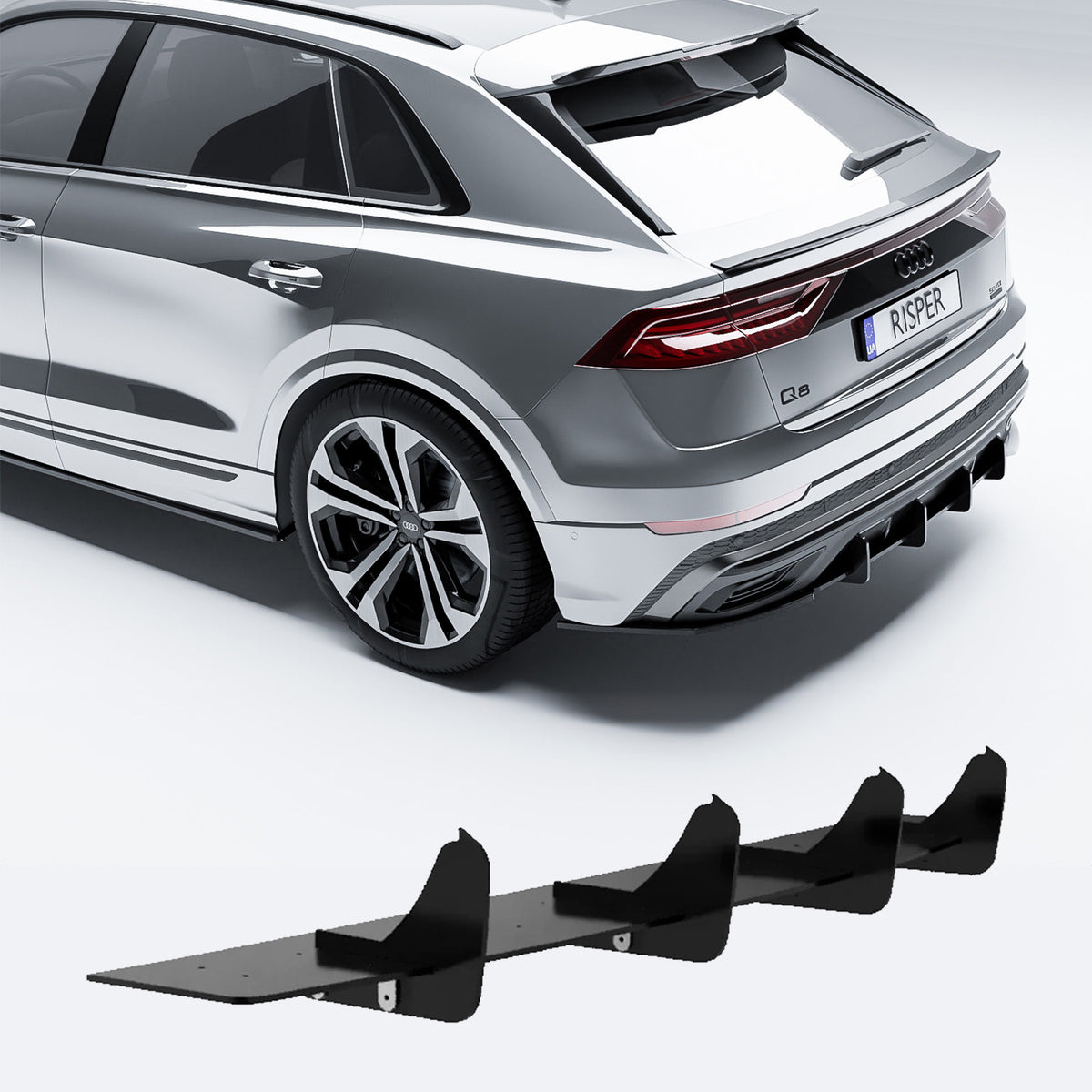 Audi Q8 S-line 2018 On Rear Blade Diffuser In Gloss Black
