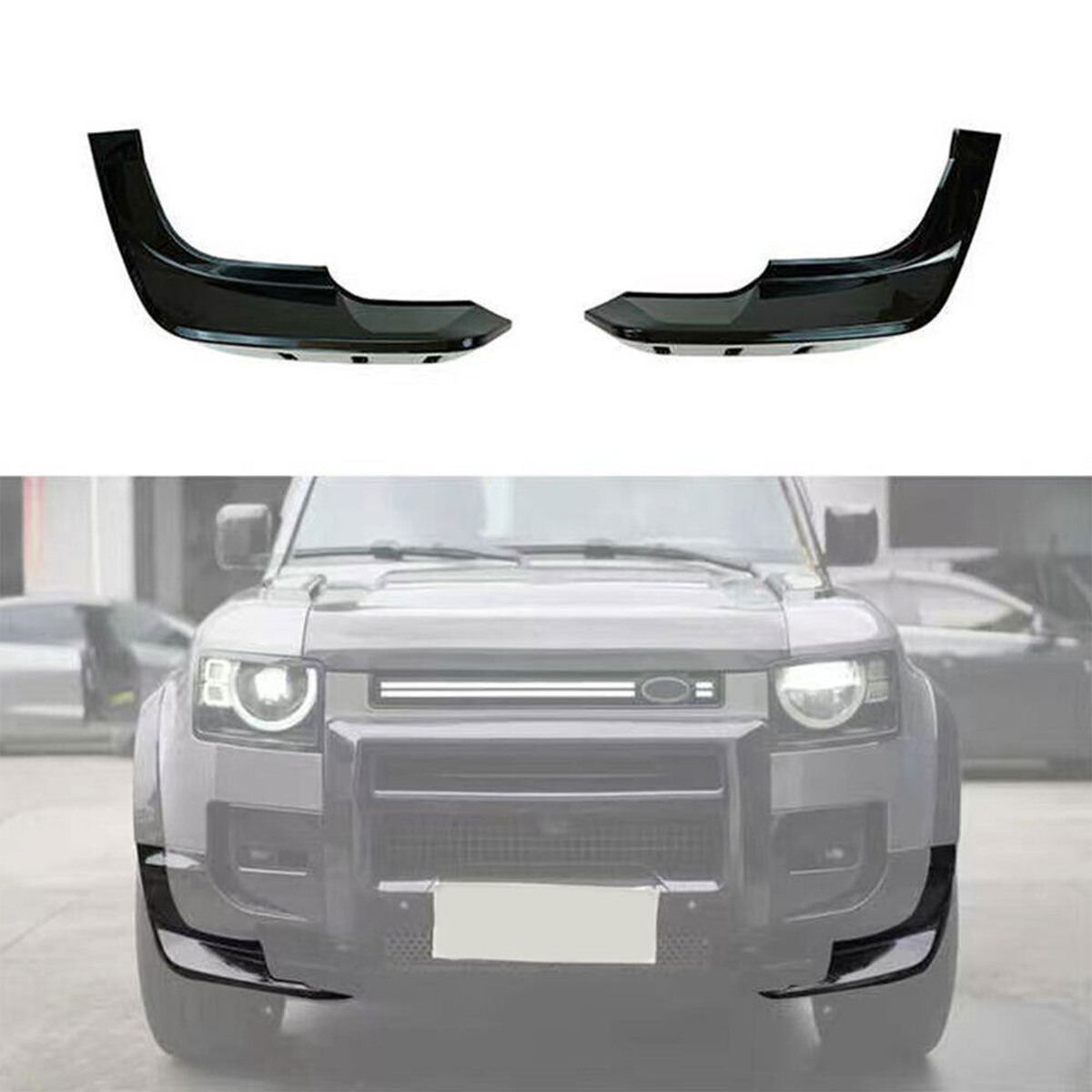 Land Rover Defender L663 90 / 110 / 130 2020 On - Front Bumper Lower Wide Body Canards In Gloss Black