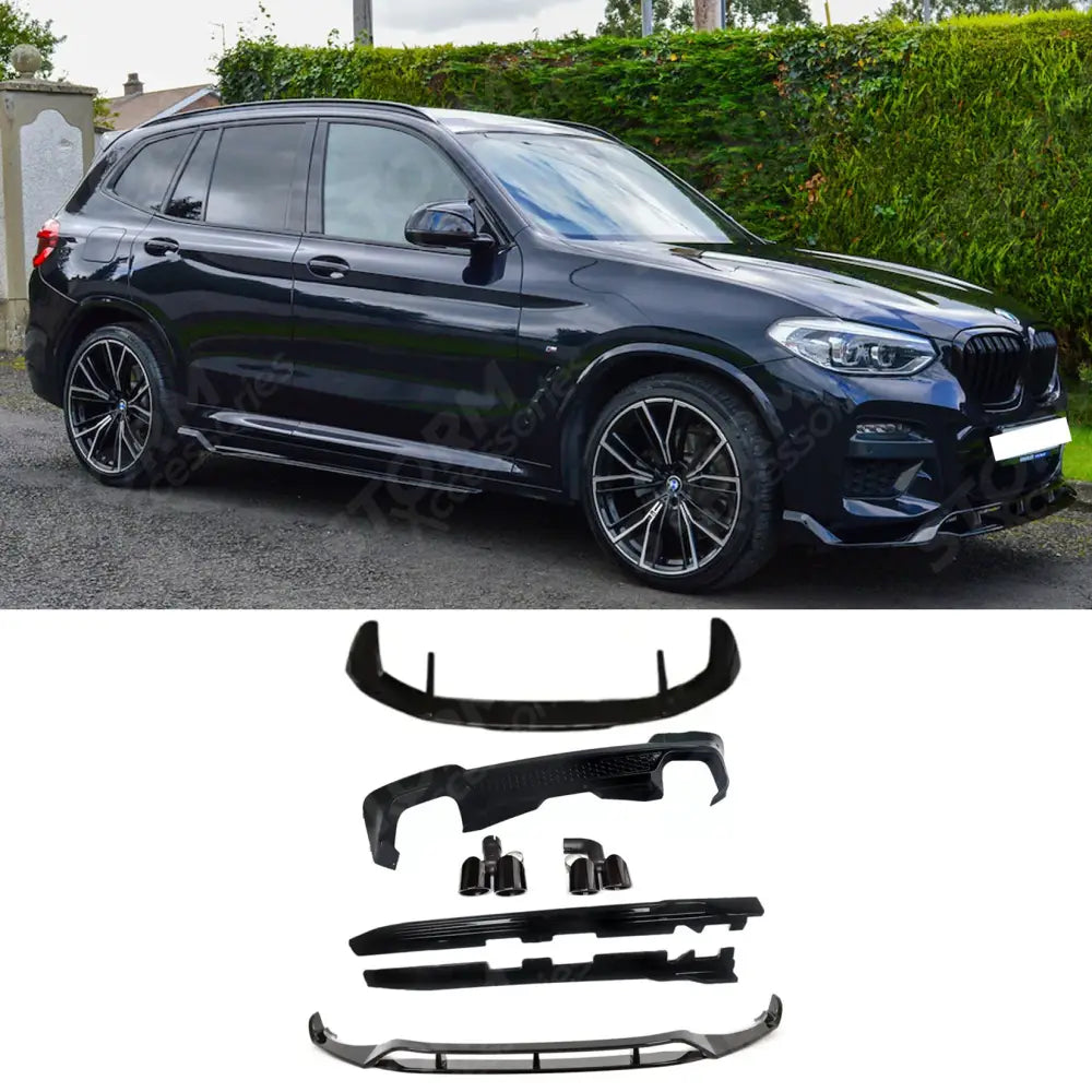 Black Knight Aero Kit With Exhaust Tips In Gloss Black For BMW X3 G01 2018-2021 - Body Kits