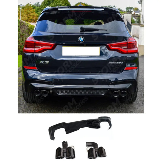 Black Knight Rear Diffuser In Gloss Black (With Exhaust Tips) For BMW X3 G01 PRE LCI