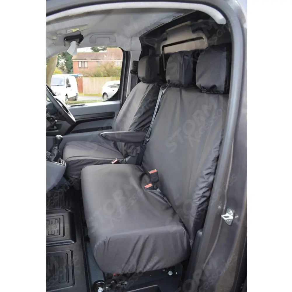 Driver And Double Front Passenger (No Worktray) Seat Covers Black For Peugeot Boxer Van 2016 On