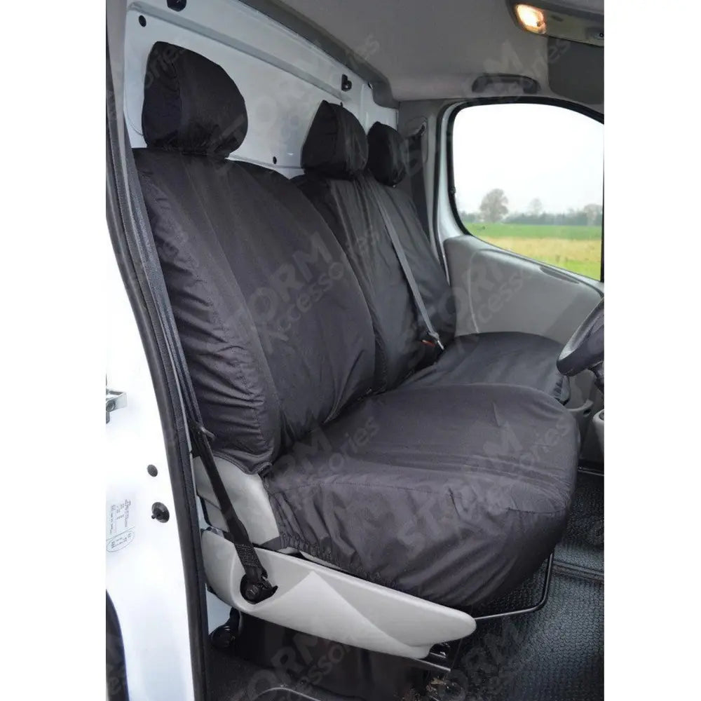 Driver And Front Double Passenger Seat Covers Black For Vauxhall Vivaro 2006-2014