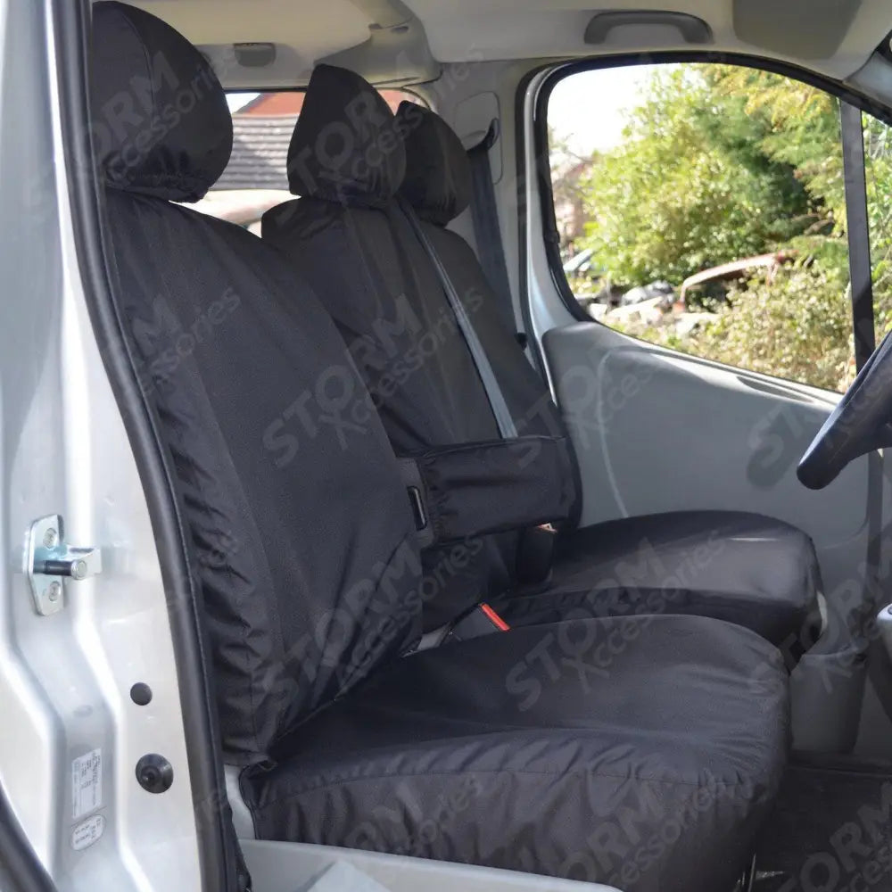 Driver And Front Double Passenger Seat Covers (With Armrest) Black For Nissan Primastar 2006-2014