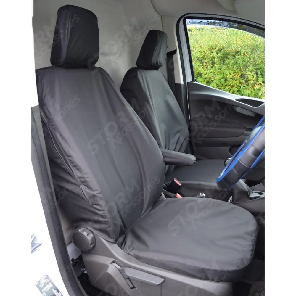 Driver And Non-folding Passenger Seat Covers Pair Black For Ford Transit Courier 2014 - 2023