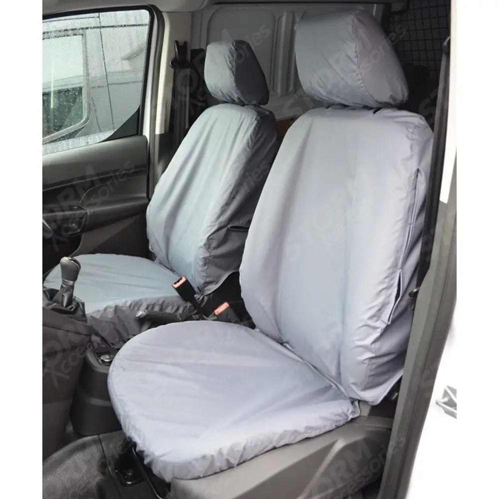 Driver And Single Passenger Seat Covers (No Armrest) Pair Grey For Ford Transit Connect 2014-2018