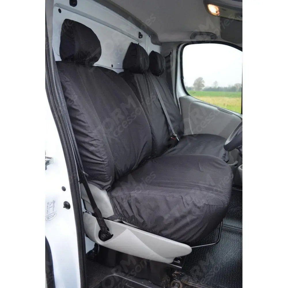 Driver (No Armrest) And Front Double Passenger Seat Covers Black For Renault Trafic 2006-2014