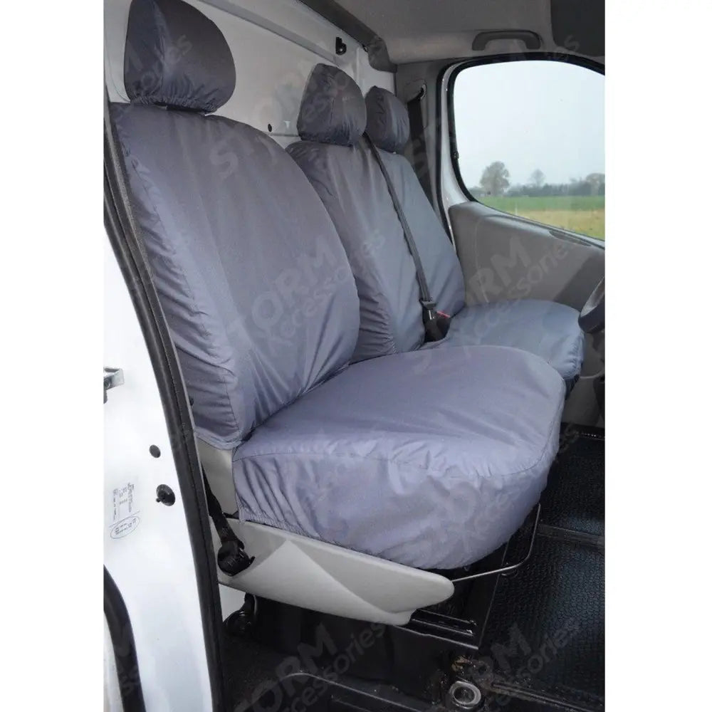 Driver (No Armrest) And Front Double Passenger Seat Covers Grey For Renault Trafic 2006-2014