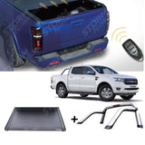 Ford Ranger 2012-2023 Standard Auto Electric Roll Top Cover & Chrome Roll Bar Package
