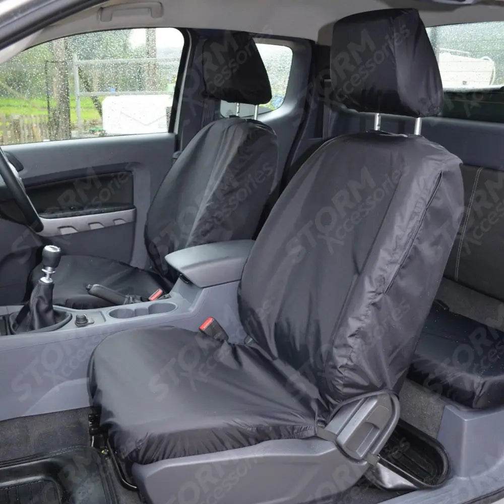 Front Seat Covers Pair Black For Ford Ranger Wildtrak 2016-2022