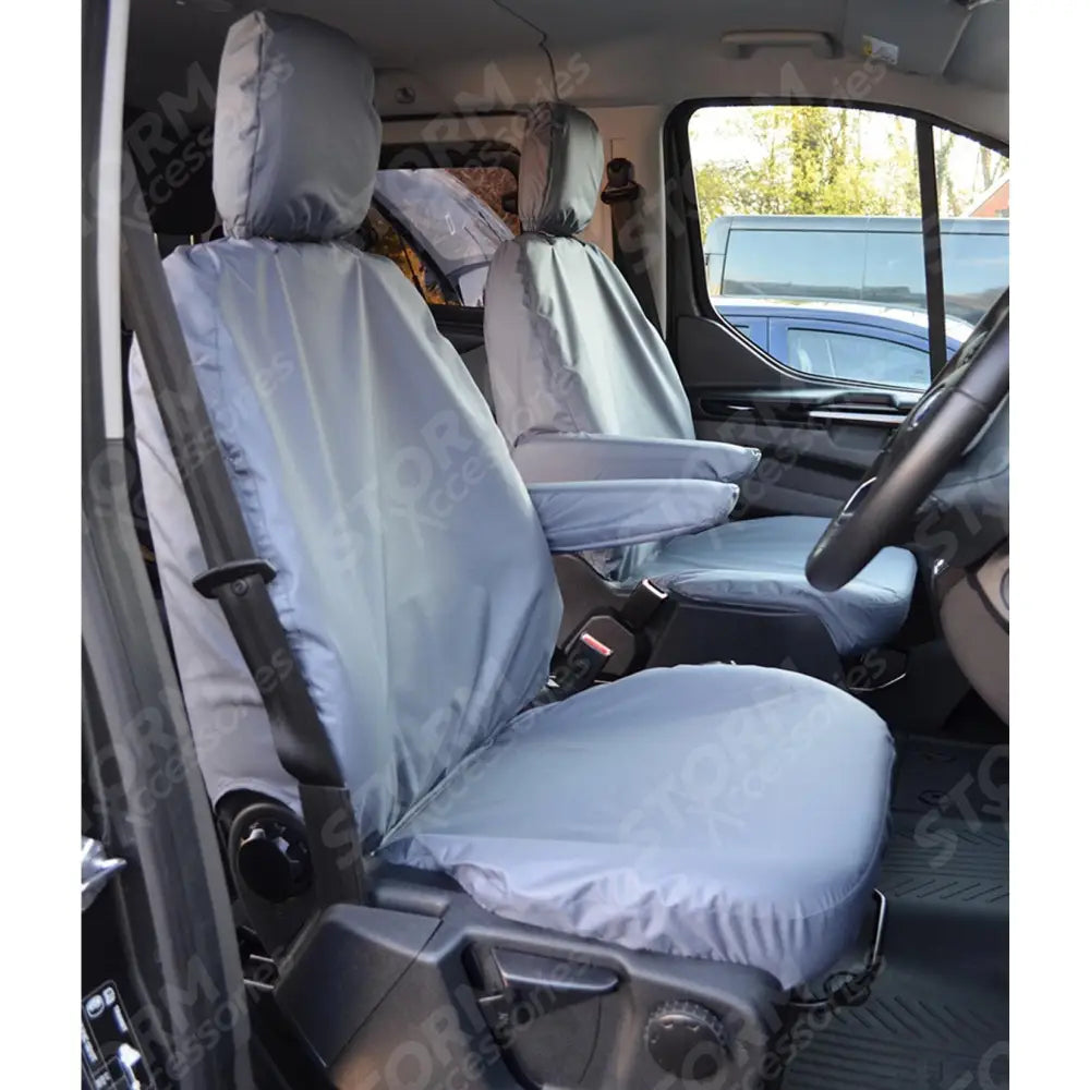 Front Seat Covers Pair Grey For Ford Transit Custom 2013 - 2024