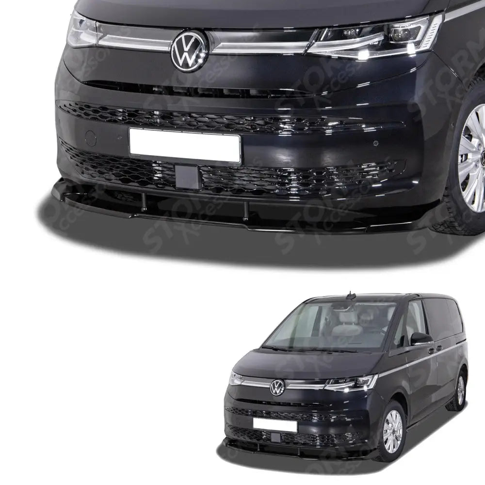 Front Splitter Lip Gloss Black For Volkswagen Transporter - T7 2022 On