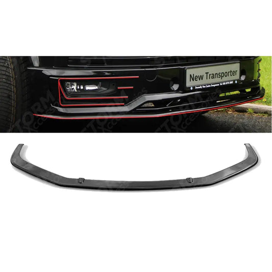 Front Sport-line Spoiler Splitter Lip Gloss Black For Vw T6 Transporter 2015 - 2024