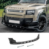 Land Rover Defender L663 2020 On - V2 Front Bumper Splitter With Led's In Gloss Black