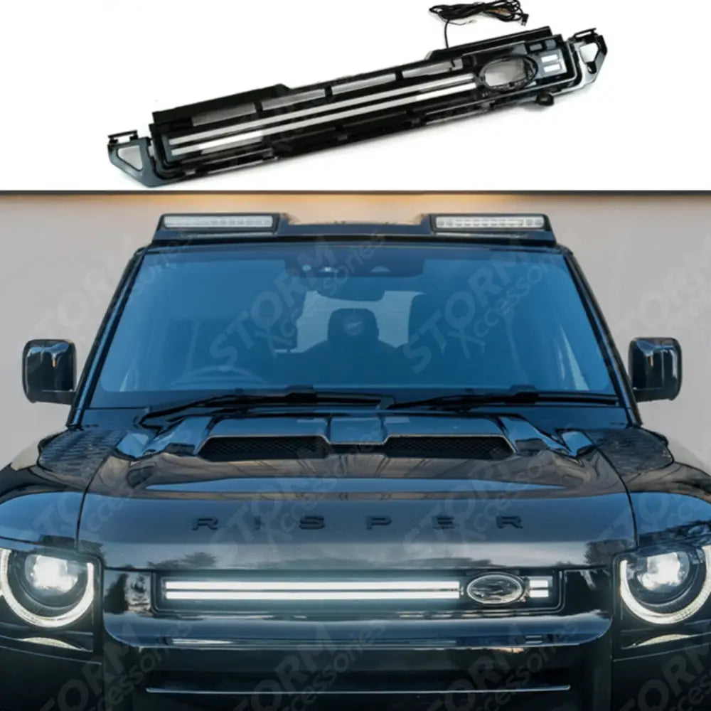 Led Dynamic Front Grill Gloss Black For Land Rover Defender L663 2020 On
