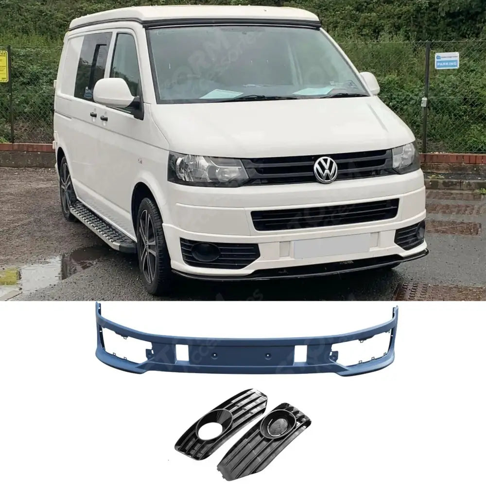 Lower Sportline Style Front Splitter With Fog Light Pods For Vw T5 Transporter 2010-2015