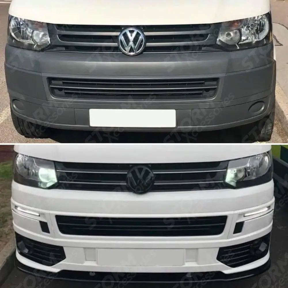 Lower Sportline Style Front Splitter With Fog Light Pods For Vw T5 Transporter 2010-2015