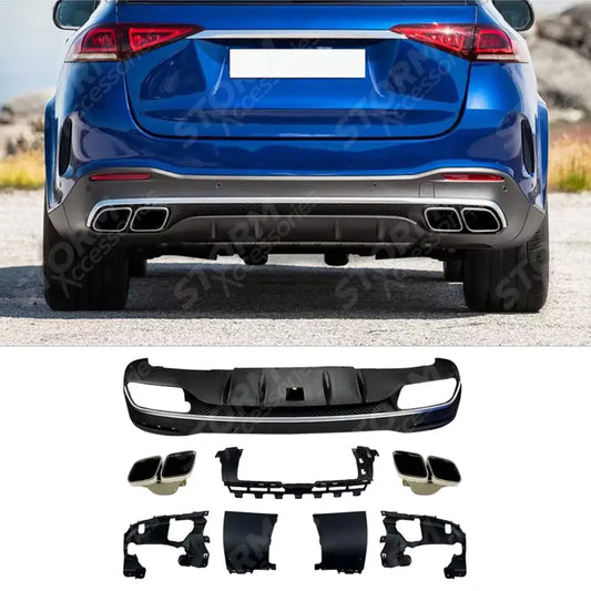 Mercedes GLE W167 2019+ AMG Line Rear Diffuser With Tips In Gloss Black
