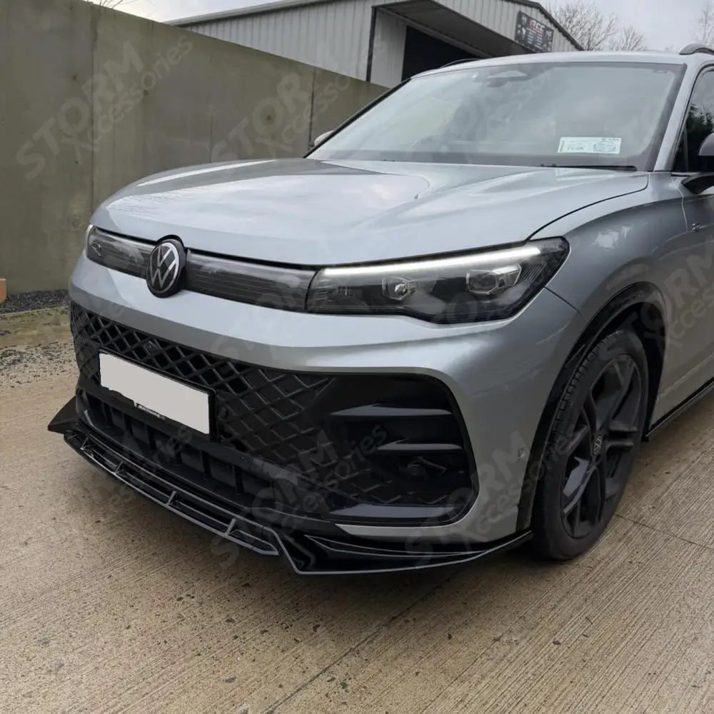 R Line Front Splitter In Gloss Black For Volkswagen Tiguan MK3 2024+