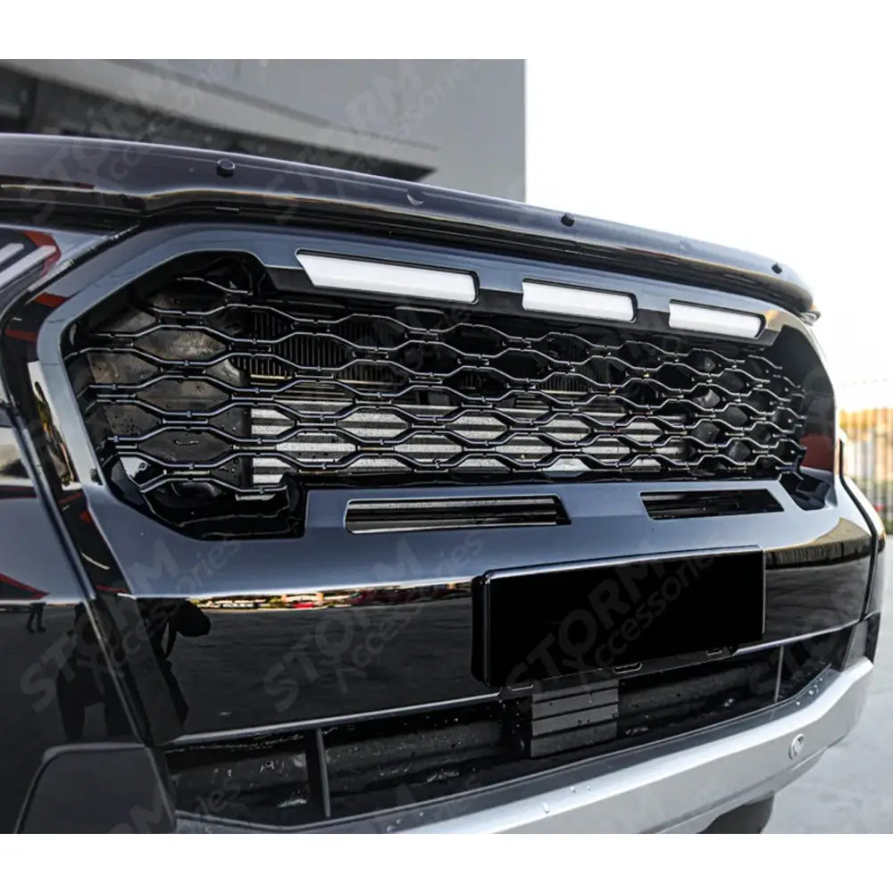 Replacement Grill With LED'S In Gloss Black - Mesh Style For Ranger T6 2016-2019
