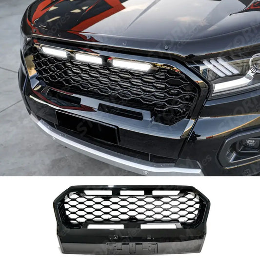 Replacement Grill With LED'S In Gloss Black - Mesh Style For Ranger T6 2016-2019