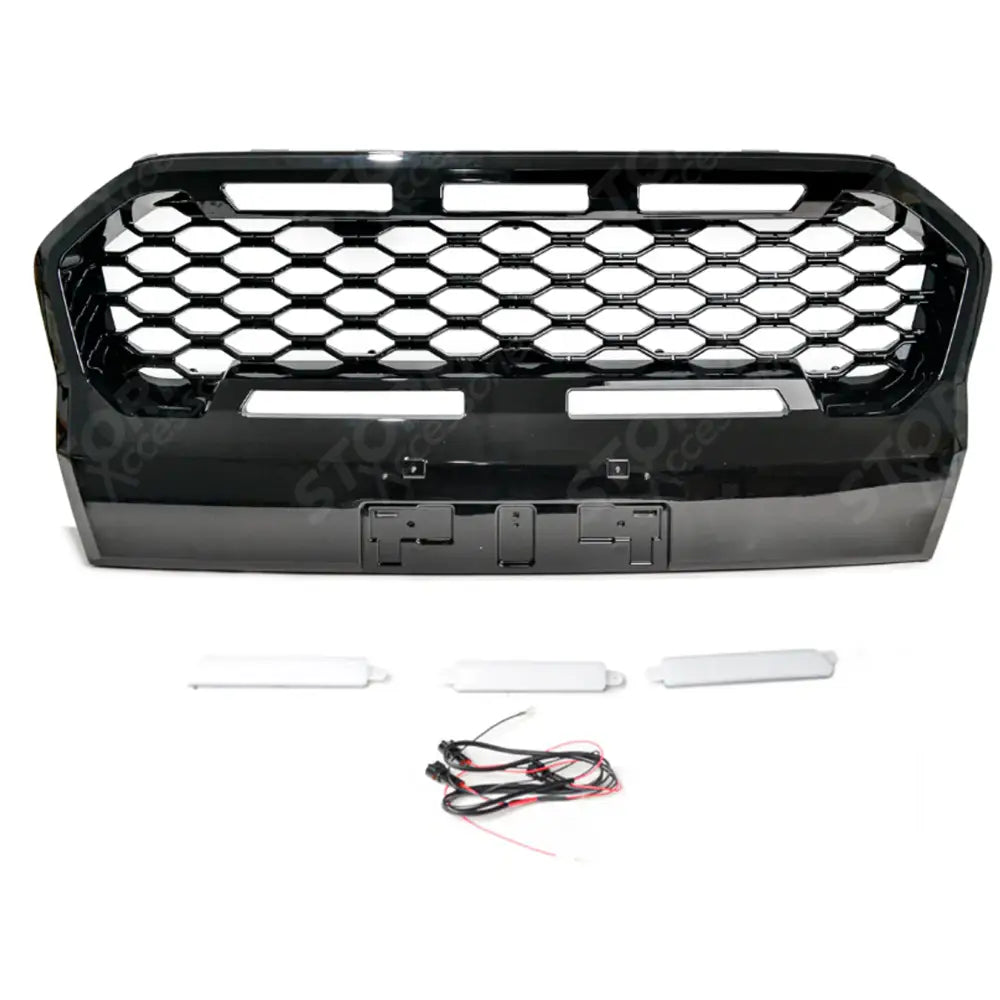 Replacement Grill With LED'S In Gloss Black - Mesh Style For Ranger T6 2016-2019
