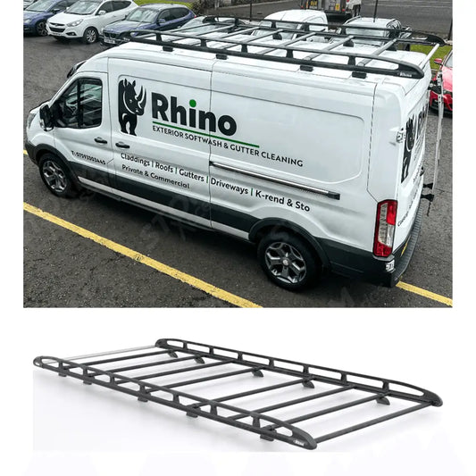 Rhino KammRack Black Aluminium Van Roof Rack For Ford Transit 2014 On LWB Medium Roof (L3H2)
