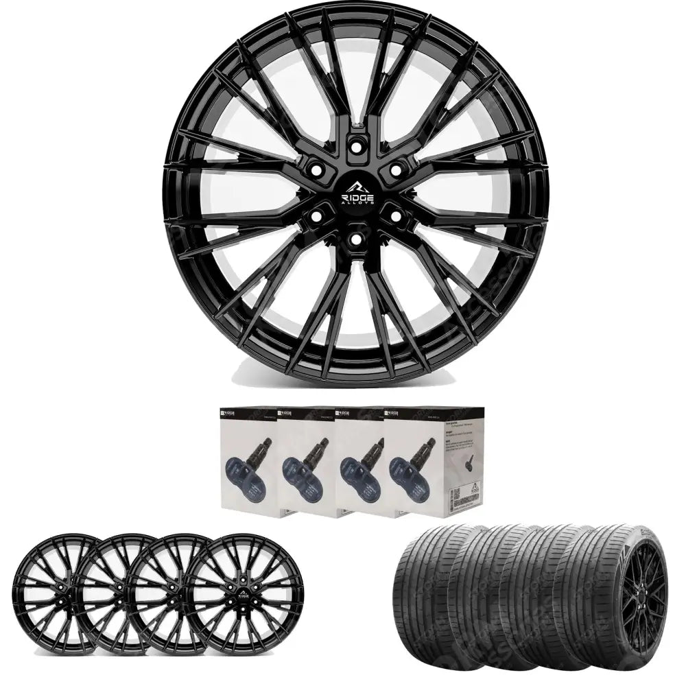 Ridge KN12 Gloss Black 6X120 20 Inch Alloys With Tyre & TPMS Package 245/40/20