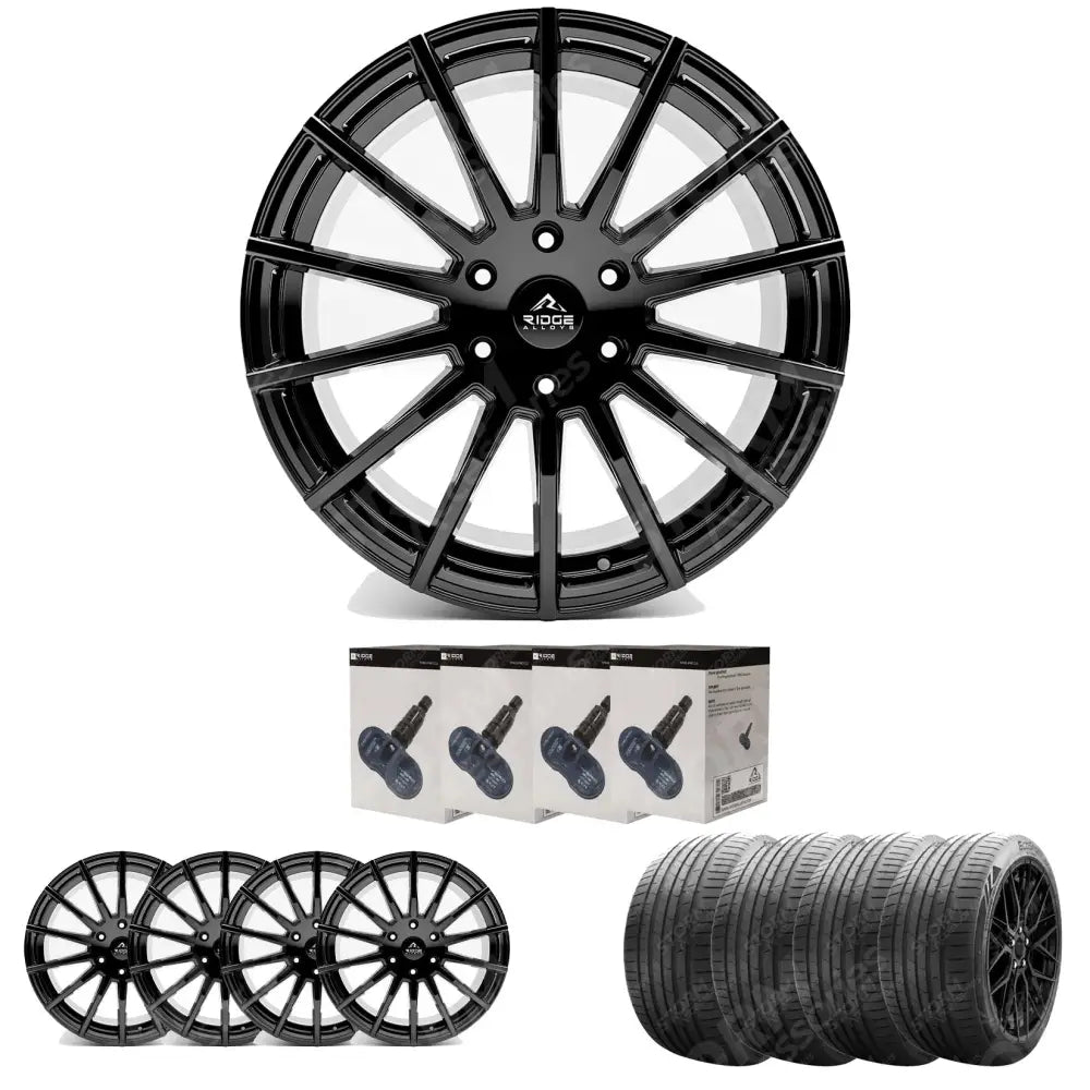 Ridge KN14 Gloss Black 6X120 20 Inch Alloys With Tyre & TPMS Package 245/40/20