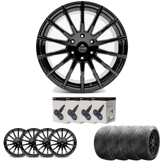 Ridge KN14 Gloss Black 6X120 20 Inch Alloys With Tyre & TPMS Package 245/45/20