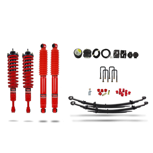 Pedders Heavy Duty Load Carrying and Towing Suspension Kit With Additional Air Bags With Foam Cell Shocks & Assembled Front Struts For Toyota Hilux MK8