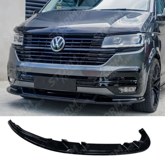 Stx 3 Piece Style Front Splitter Spoiler Gloss Black For Vw Transporter 6.1 2019 - 2024