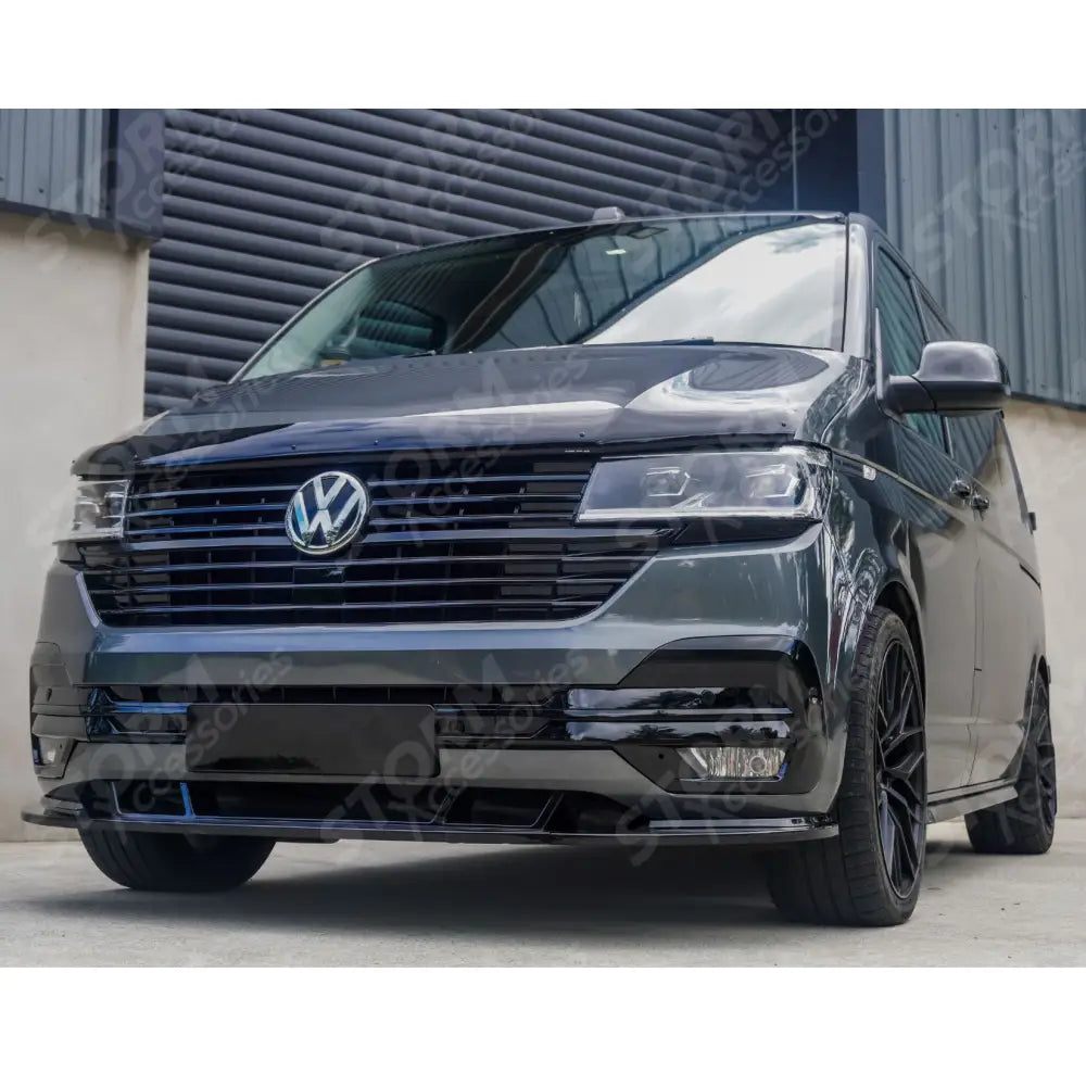 Stx 3 Piece Style Front Splitter Spoiler Gloss Black For Vw Transporter 6.1 2019 - 2024