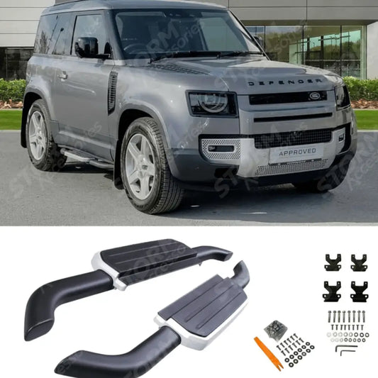 STX Style Running Boards Silver Side Steps Pair For Land Rover Defender 90 L663 2020 On