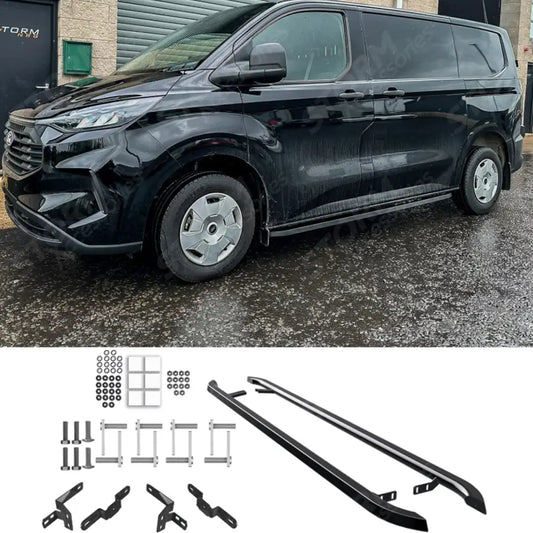 Trapezoid Side Bars In Gloss Black For Ford Transit Custom MK2 LWB 2024 On