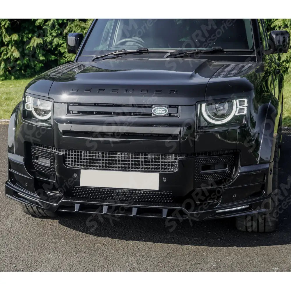 V2 Front Bumper Splitter With Led's In Gloss Black For Land Rover Defender L663 2020 On