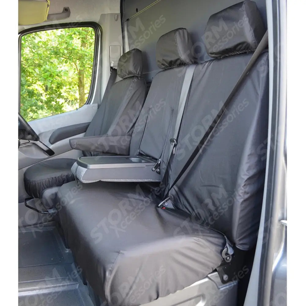 Volkswagen Crafter 2010-2017 Driver And Front Double Passenger With Worktray Seat Covers - Black