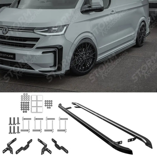 Volkswagen Transporter SWB T7 2025 on Trapezoid Side Bars In Gloss Black