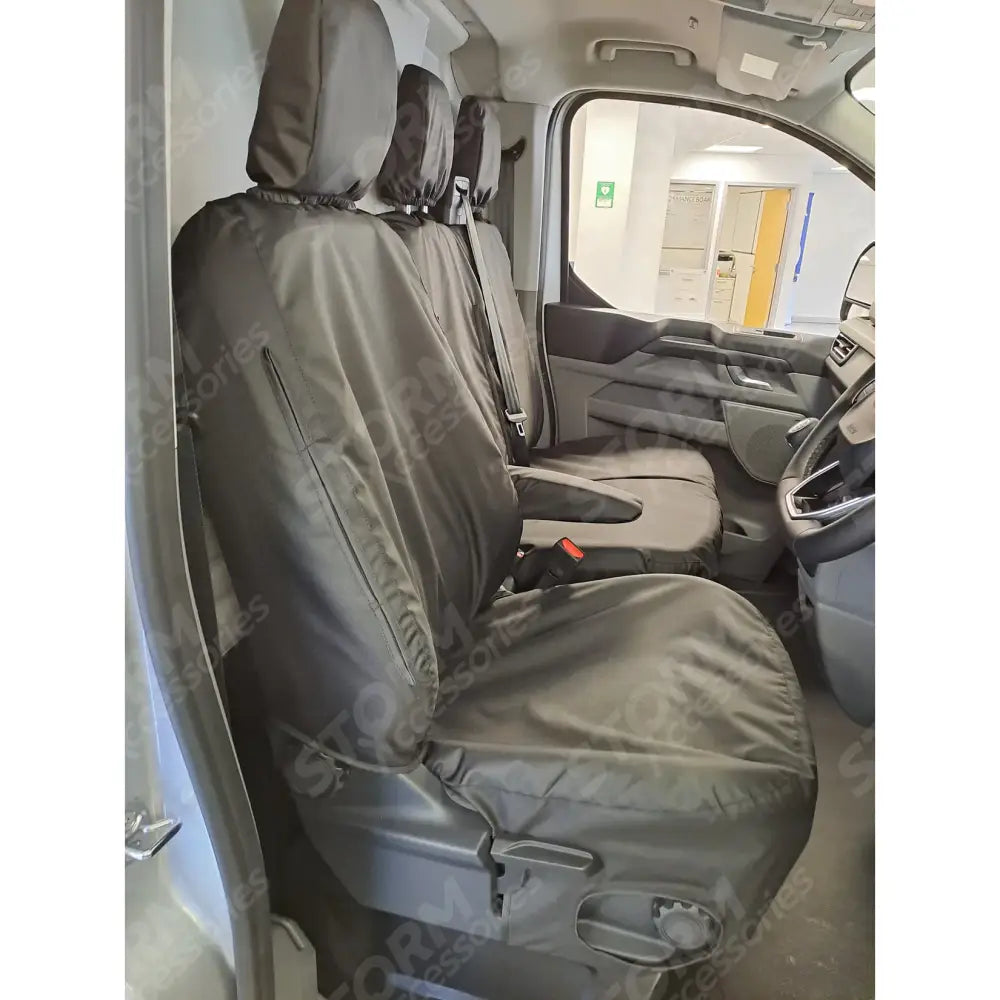 Volkswagen Transporter T7 2025+ Tailored Front Seat Covers In Black Drivers & Double Passenger WITHOUT Worktray