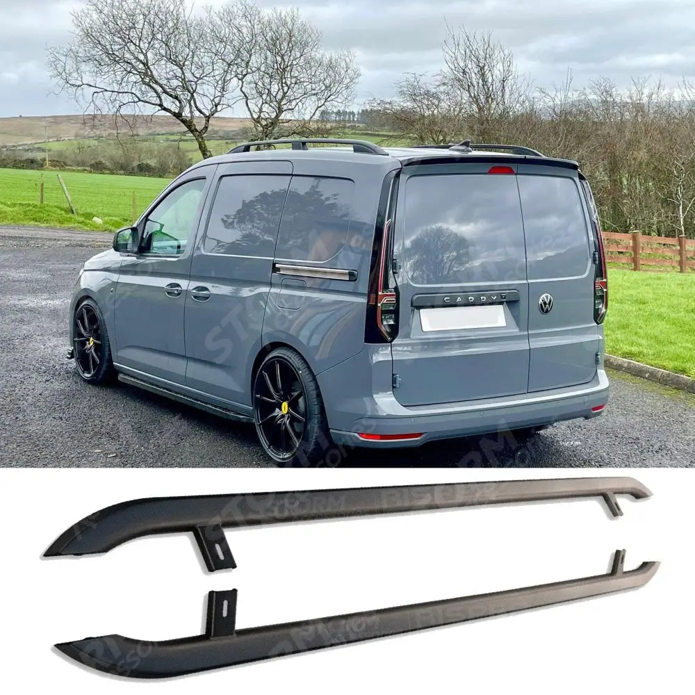 VW Caddy 2021 On SWB Trapezoid Side Bars in Matt Black