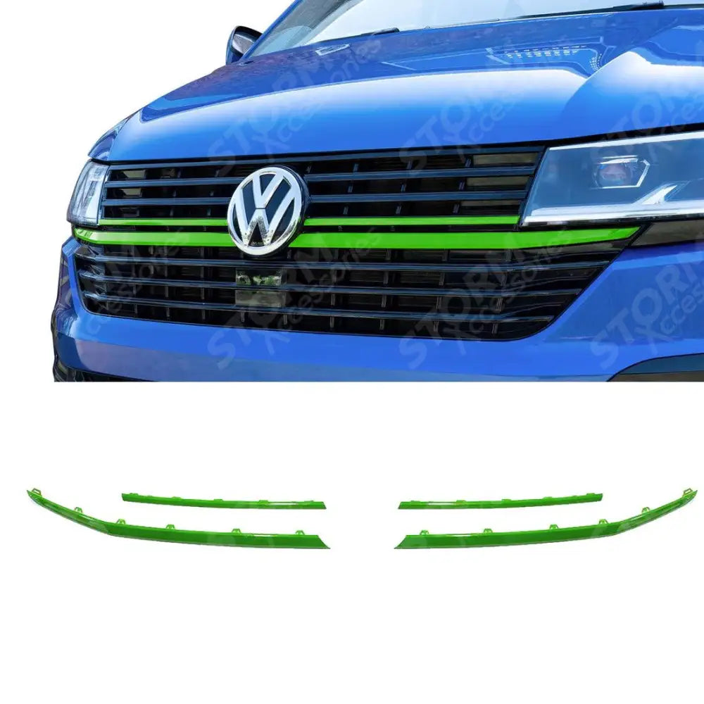 Vw T6.1 Transporter Front Radiator Badged Grille Upper Lower Clip In Trim Choose Colour Green