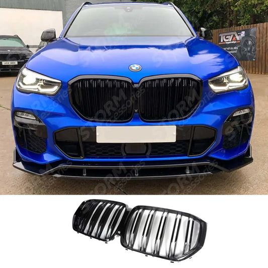 X5m Look Dual Slat Upgrade Front Grill In Gloss Black For Bmw X5 G05 2018 -2022
