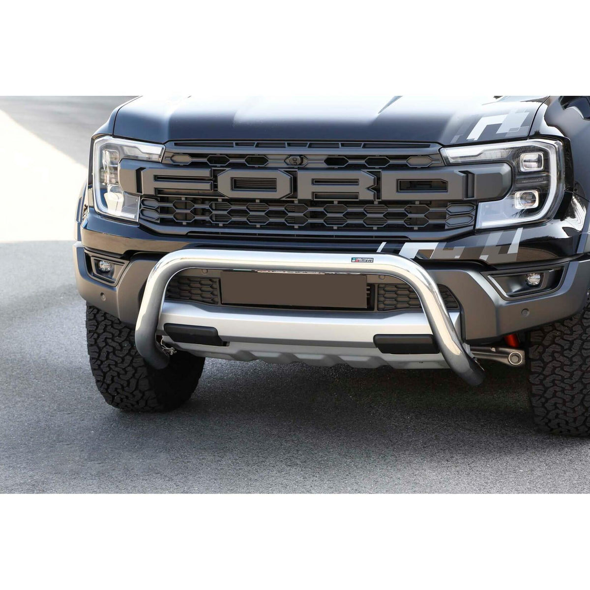 FORD RANGER RAPTOR 2022 on MISUTONIDA EC APPROVED FRONT BAR – 76MM – SILVER - Storm Xccessories2
