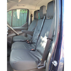 FORD TRANSIT VAN 2014 ON DRIVER AND DOUBLE PASSENGER SEAT COVERS (WITH WORKTRAY) – BLACK - Storm Xccessories2