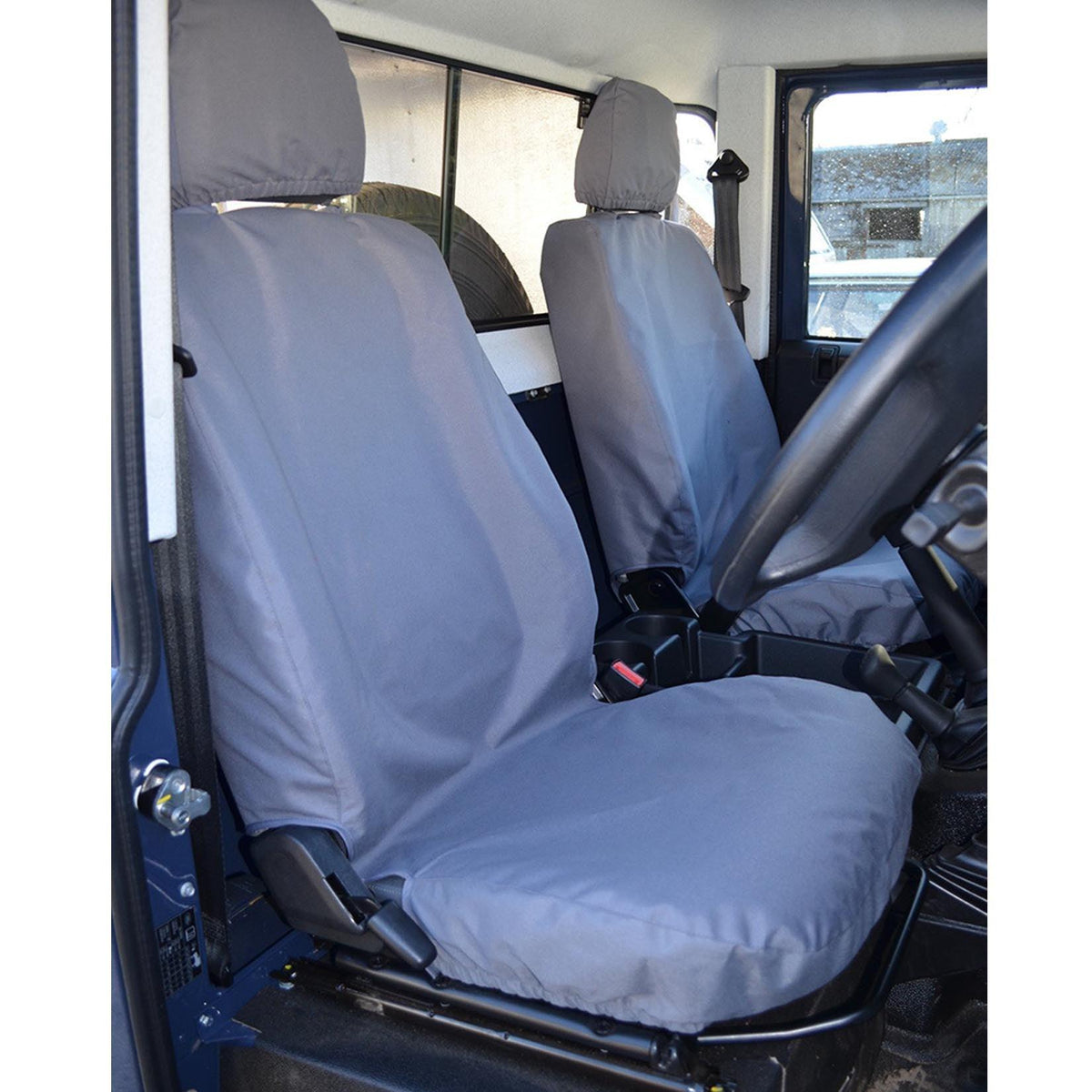 LAND ROVER DEFENDER 90 110 - 2007-2013 DRIVER AND FRONT SINGLE PASSENGER SEAT COVERS - PAIR - GREY - Storm Xccessories2