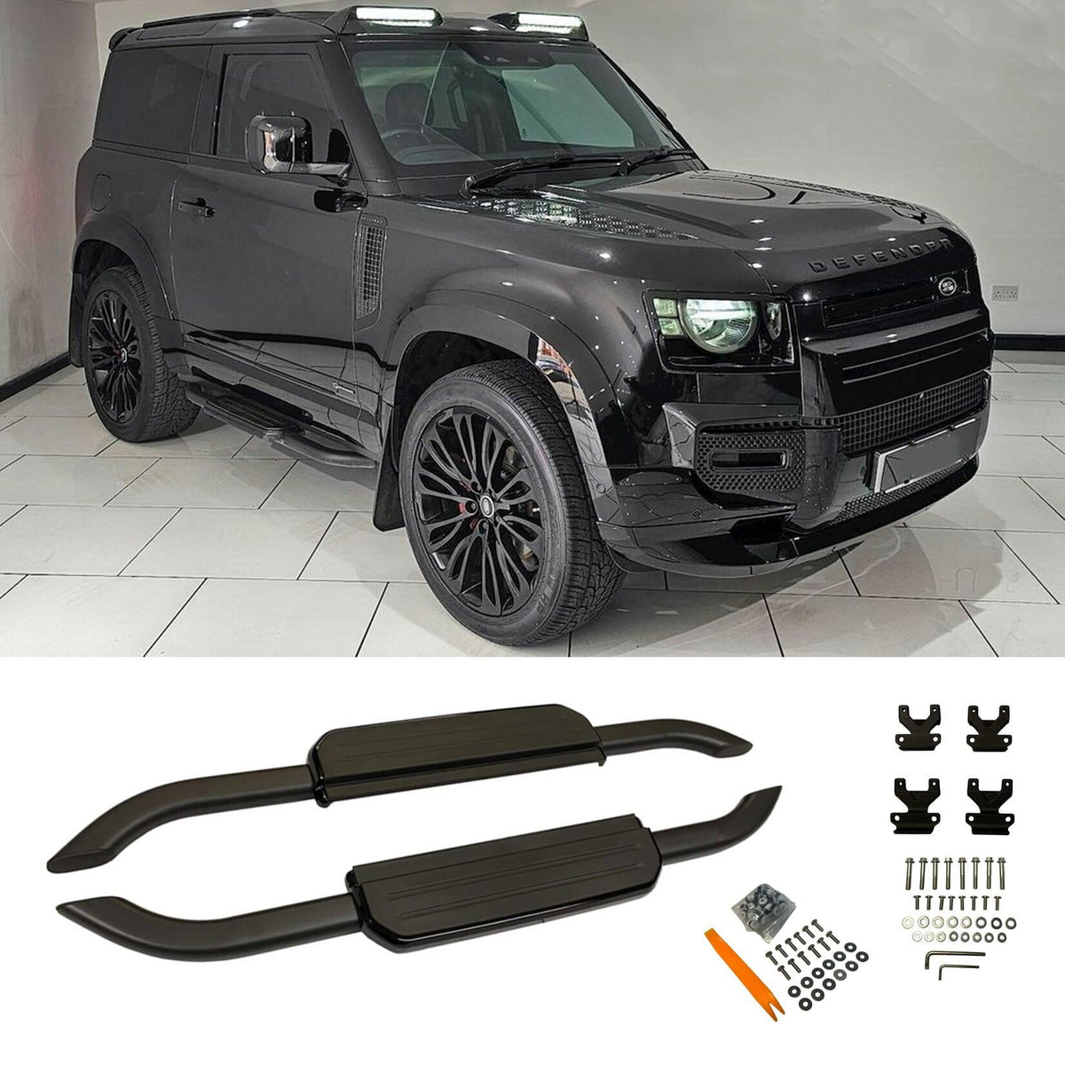 LAND ROVER DEFENDER 90 L663 2020 ON OE STYLE RUNNING BOARDS - PAIR - IN BLACK (WITH LOGO) - Storm Xccessories2